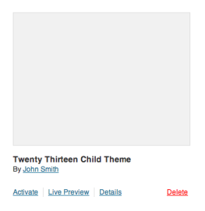 Click "Activate" to make the child theme the active primary theme.