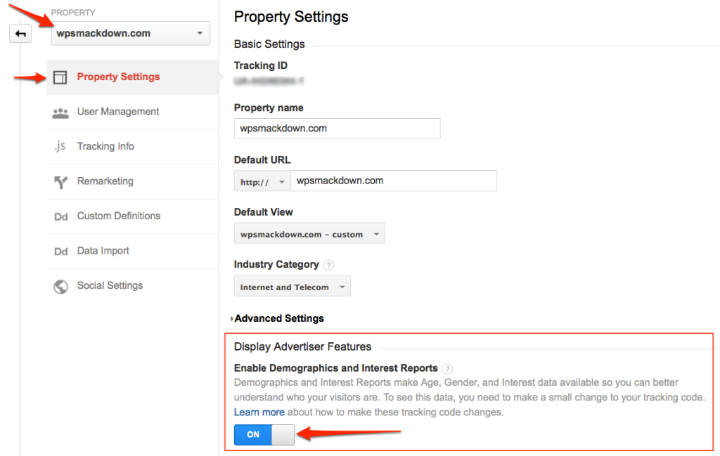 Google Analytics Remarketing Settings