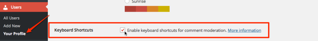 WordPress - How to Enable Shortcuts for Comment Moderation