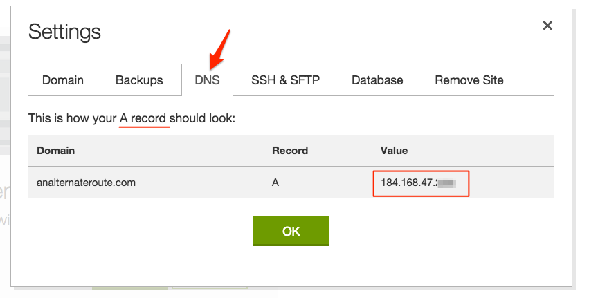 GoDaddy WordPress Hosting settings - DNS tab