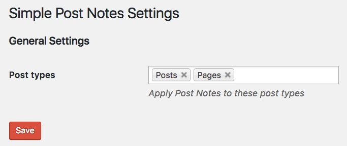 Simple Post Notes plugin settings