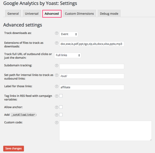 Google Analytics by Yoast - advanced settings