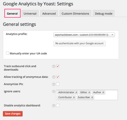 Google Analytics by Yoast - general settings