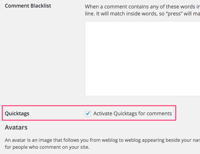 WordPress Basic Comment Quicktags Settings