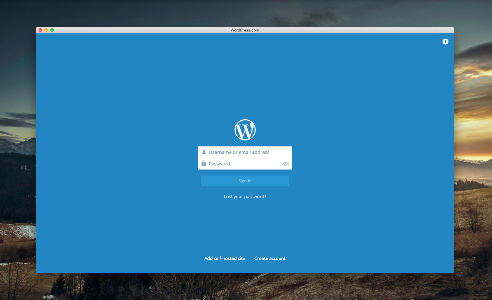 WordPress.com Mac App Login Screen