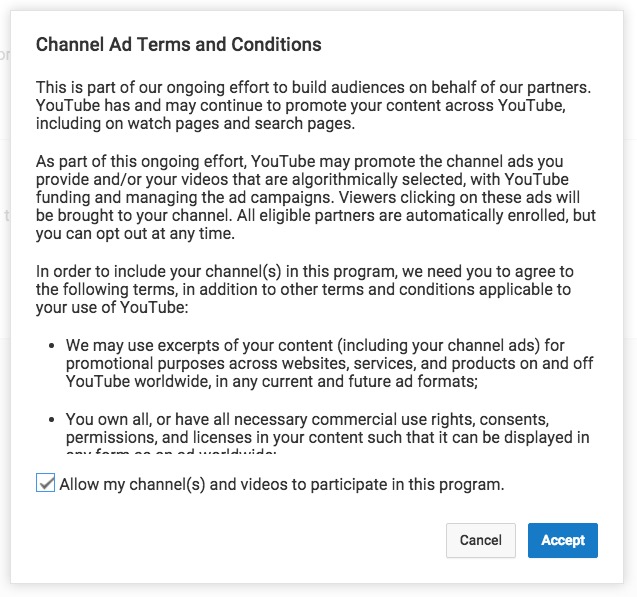 YouTube Fan Finder terms & conditions