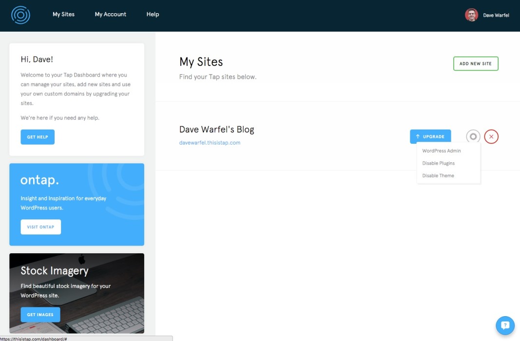 Tap WordPress Hosting Dashboard