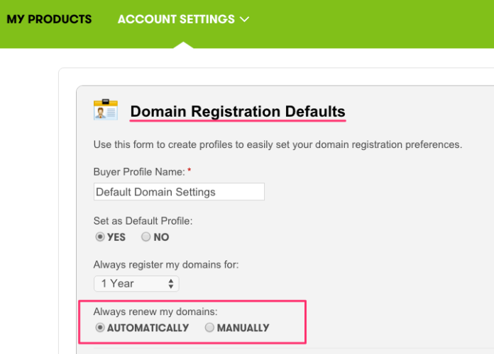 GoDaddy Domain Defaults Page