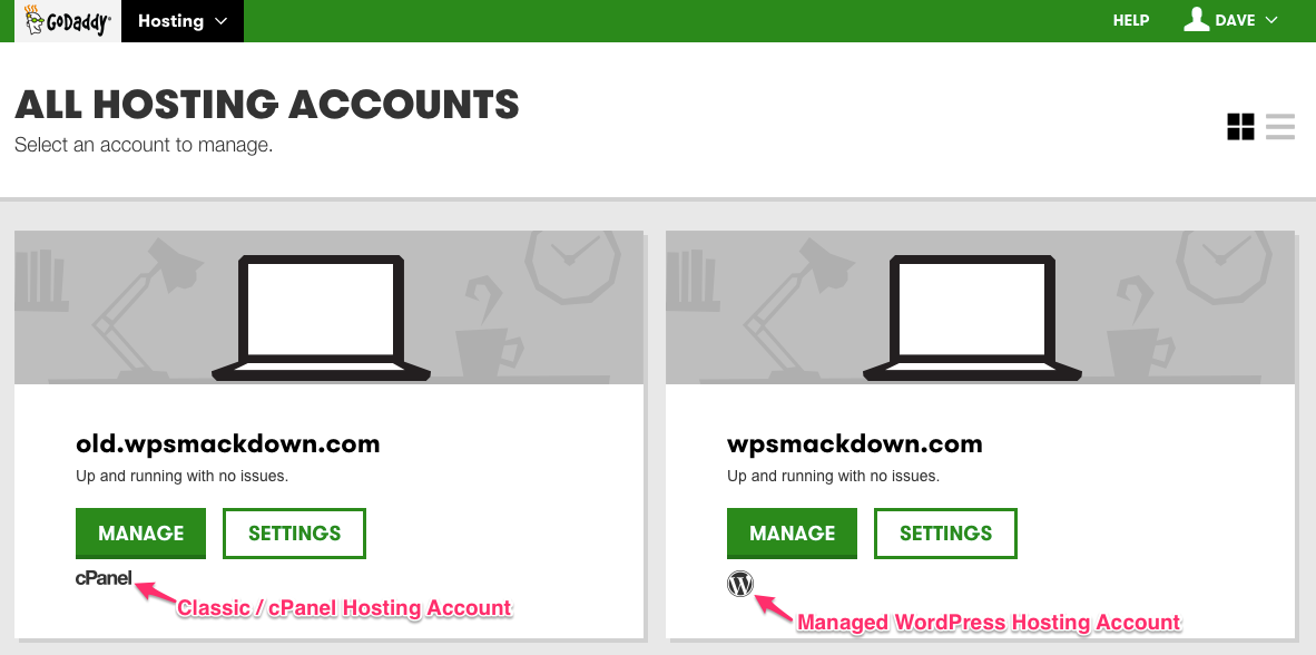 GoDaddy WordPress Hosting Panel