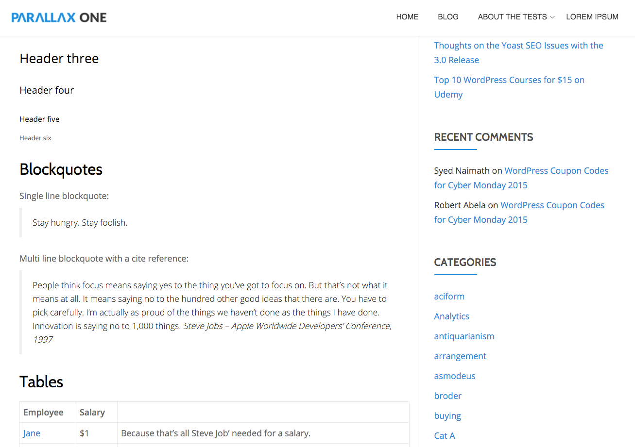 Parallax One Review - A One Page WordPress Parallax Theme