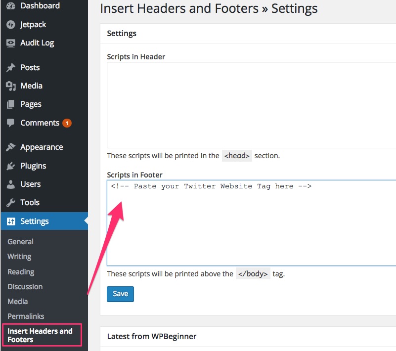 Add Twitter website tag with WordPress plugin