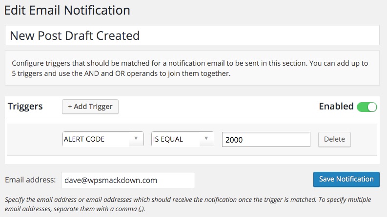 WP Security Audit Log custom email notifications