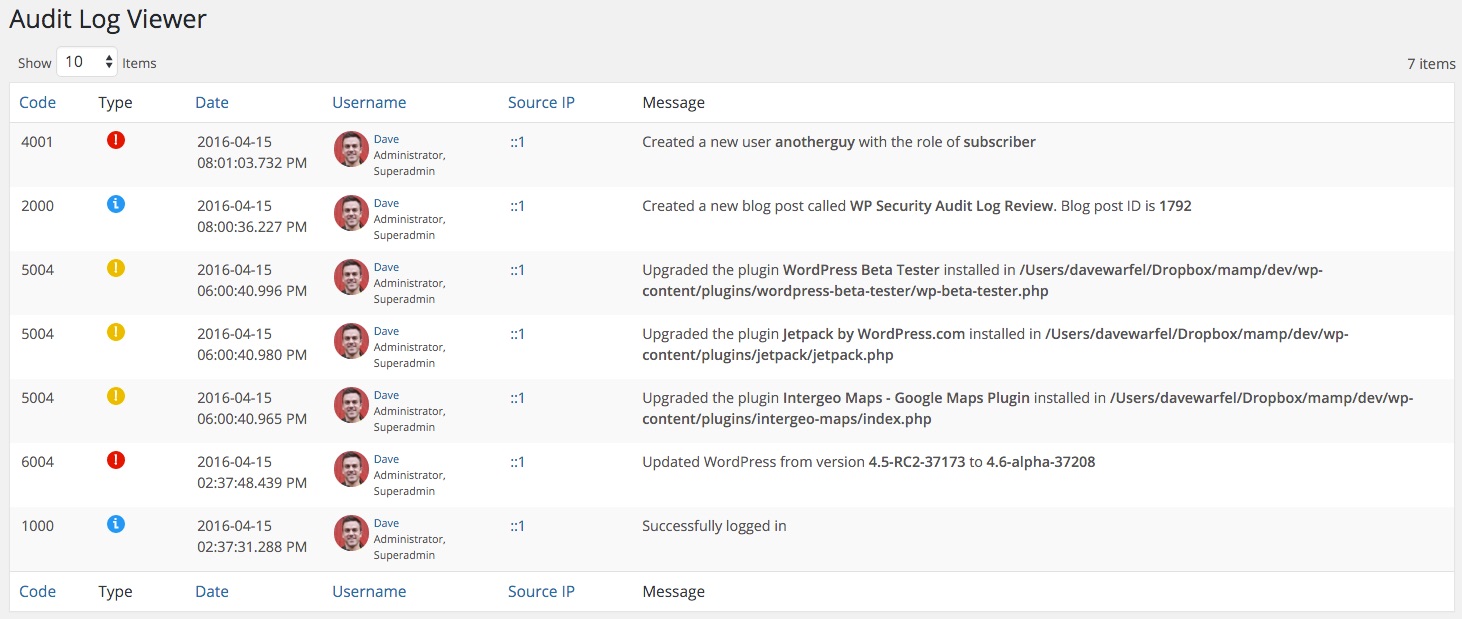 WP Security Audit Log Viewer