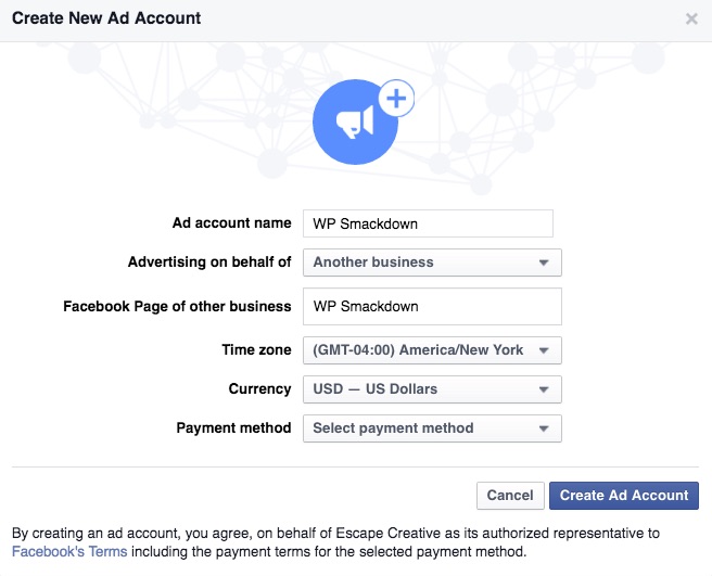 Facebook Business Manager new ad account details