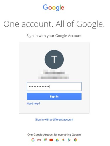 Google account login screen