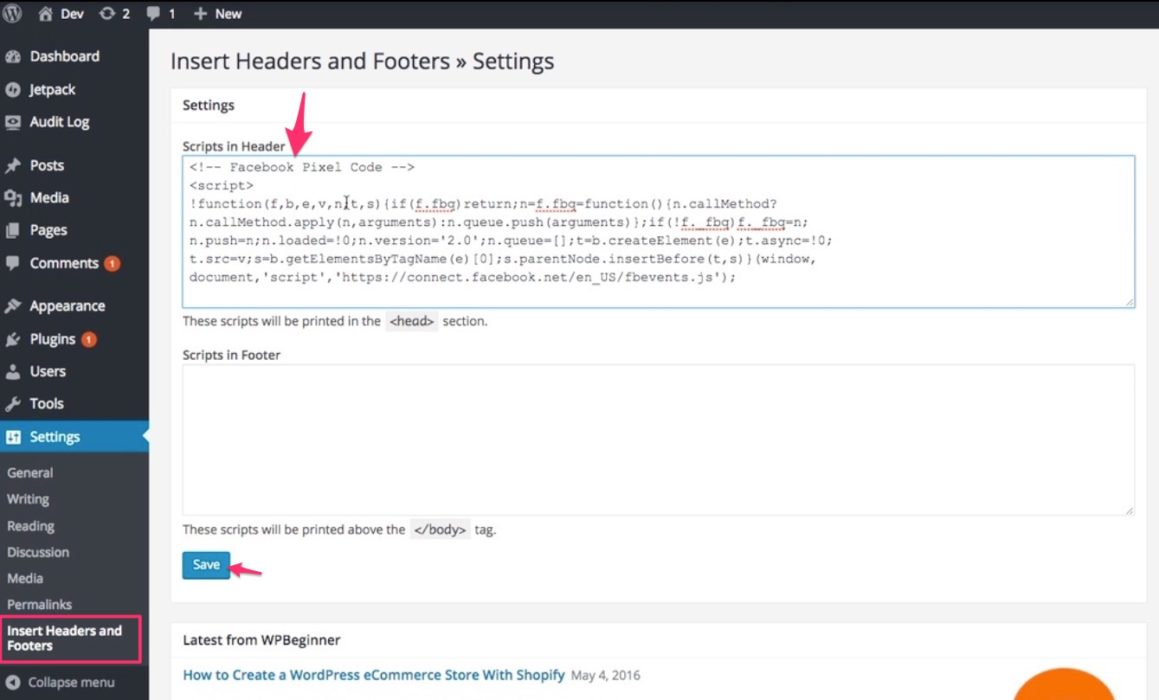 Install Facebook Pixel with WordPress Plugin