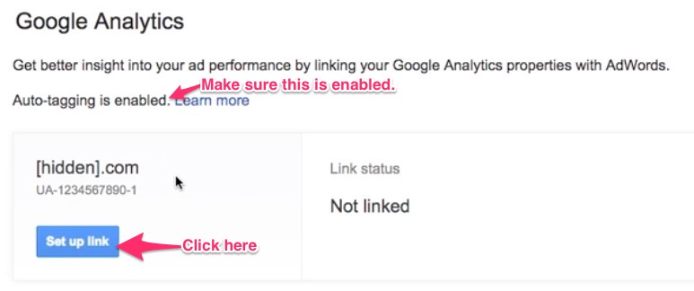 Link AdWords to Analytics - choose property