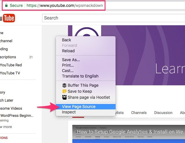 View Page Source on YouTube Channel