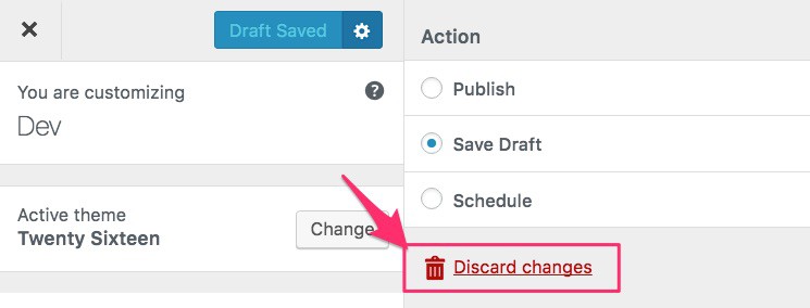 Discard changes link in WordPress Customizer