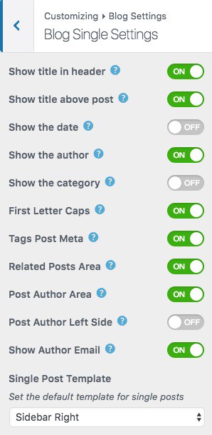 Shapely WordPress theme blog settings