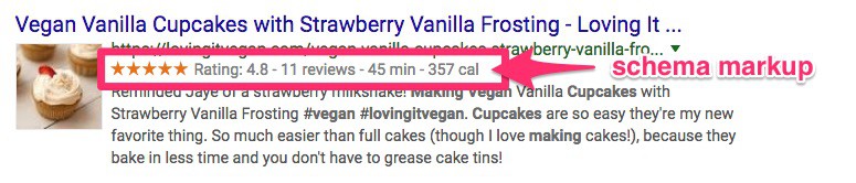 Google SERP example schema markup for a recipe