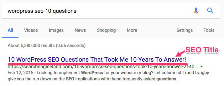 Google SERP SEO title example