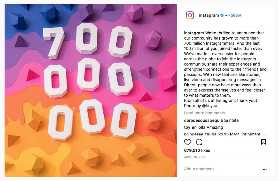 Instagram hits 700 million users