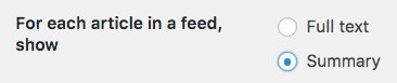 WordPress reading settings, show summary in feed