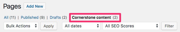 Yoast SEO cornerstone content filter