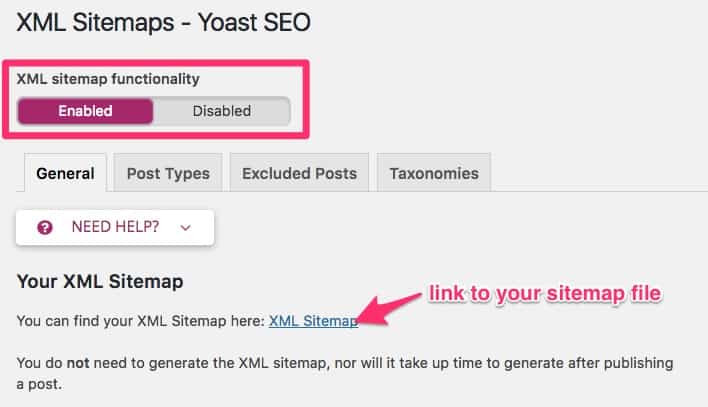 Enable XML sitemaps in Yoast SEO