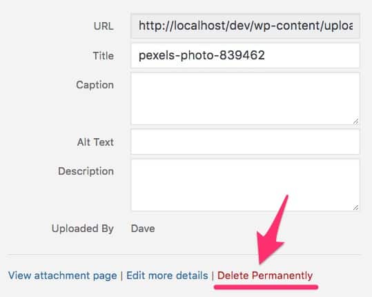 Delete a WordPress image