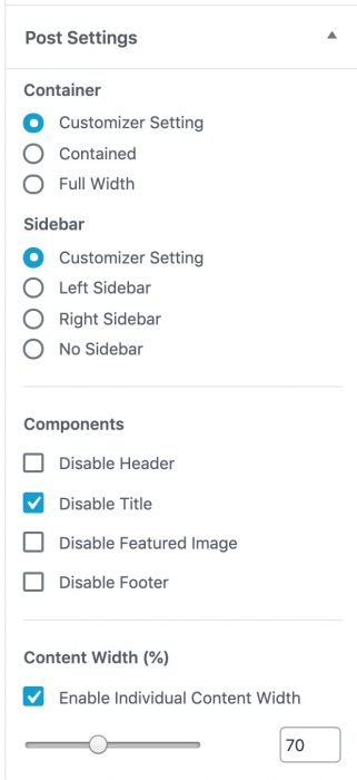 Neve single page/post settings