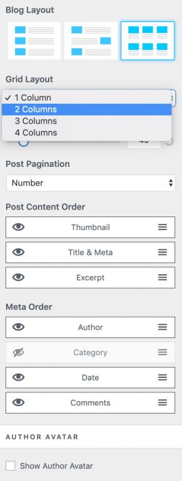 Neve theme blog layout options