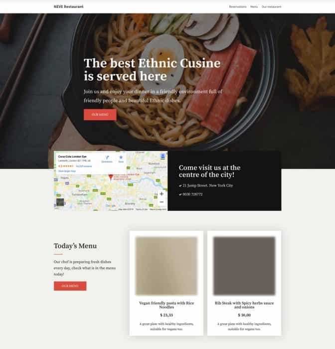 Neve theme restaurant template